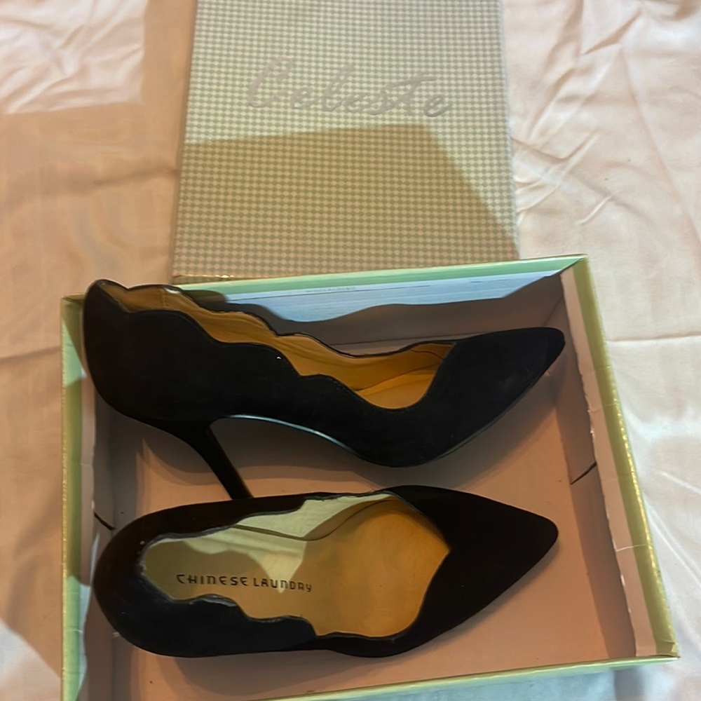 Ladies Celeste high heels. Black velour worn twice perfect condition